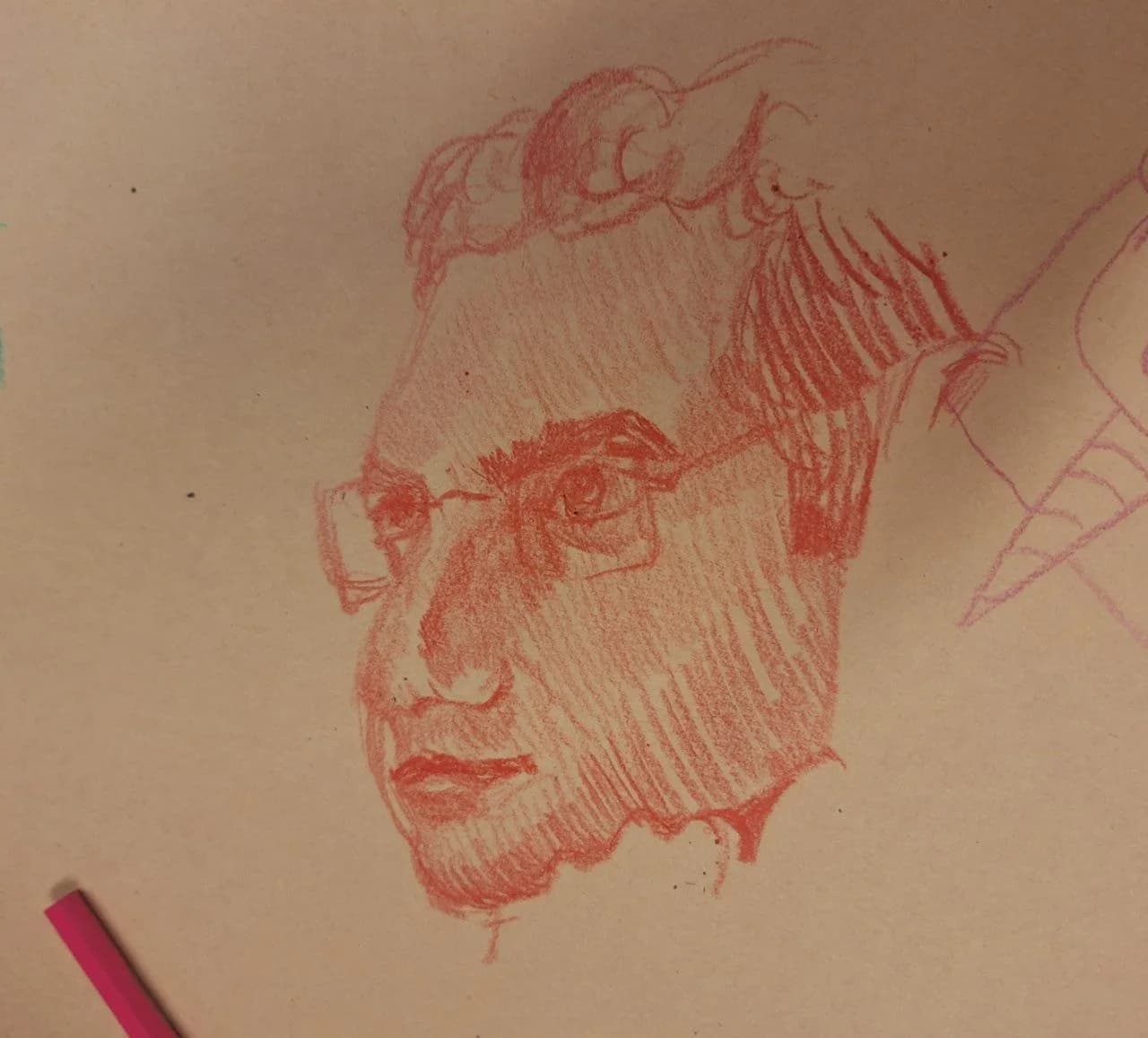 A red pencil portrait of Shayan